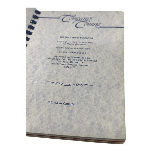 Company’s Coming 150 Delicious Squares Jean Pare Cookbook Spiral Desert Recipe B - Picture 7 of 9